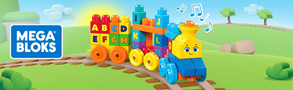 mattel mega bloks fisher price big building lego blocks sound and music abc alphabet train 乐高积木火车音乐玩具